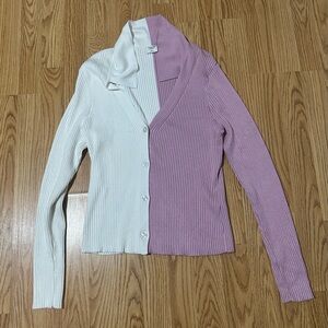 Abercrombie & Fitch White and Pink Cardigan Sweater